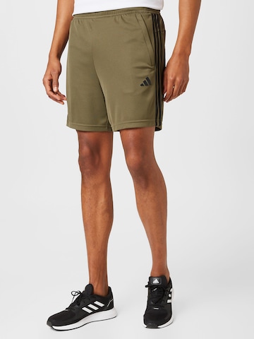 ADIDAS PERFORMANCE Normální Sportovní kalhoty 'Train Essentials Piqué 3-Stripes' – zelená: přední strana