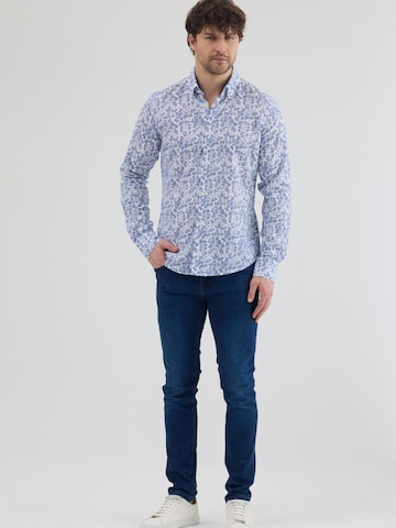 Slim fit Camicia business 'Leonardo Sport Linen Man Shirt White Blue' di 7Camicie in bianco
