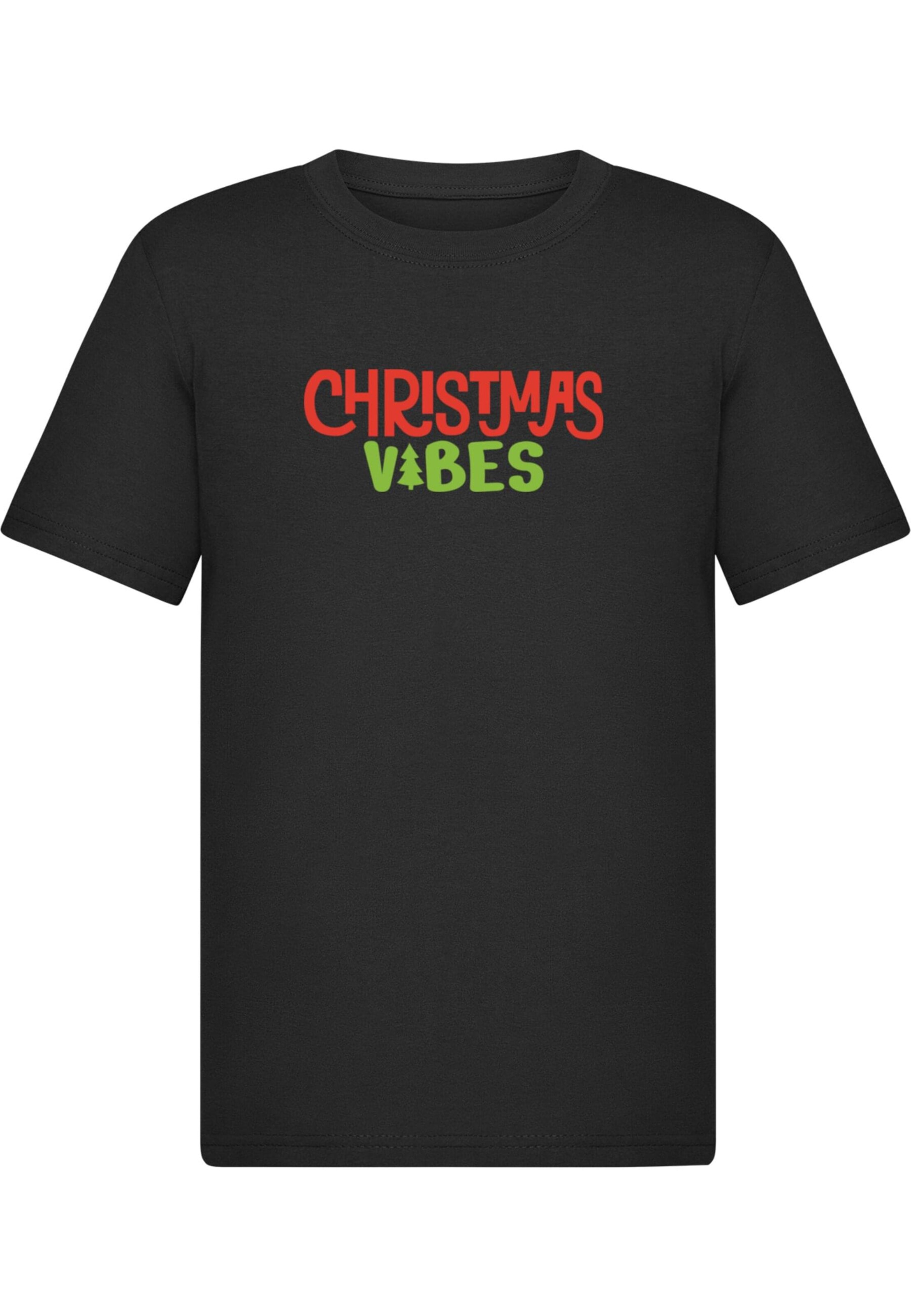 Merchcode Shirt 'Christmas Vibes' in Zwart: voorkant
