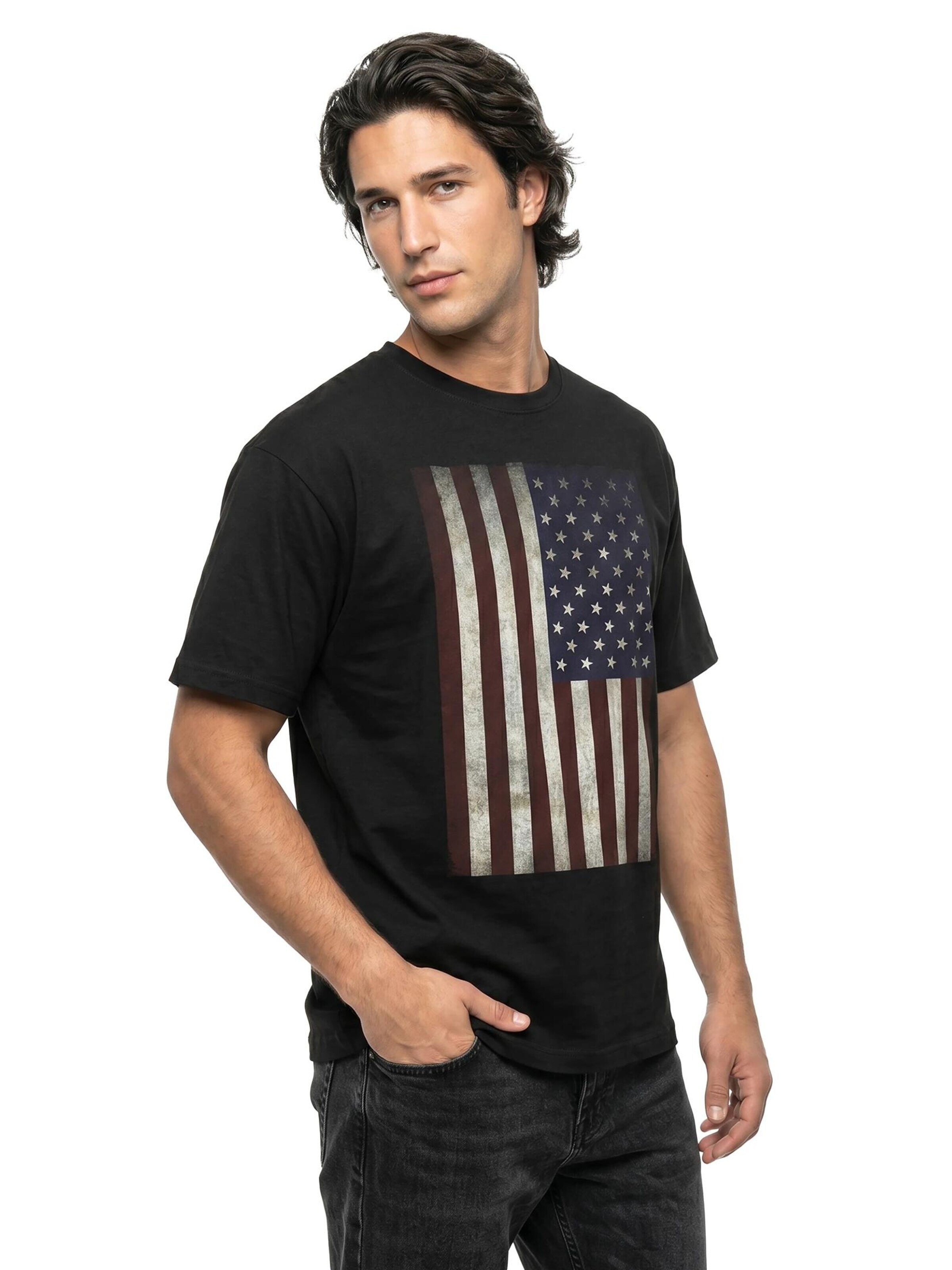 MAKAYA Shirt 'USA Flagge' in Black