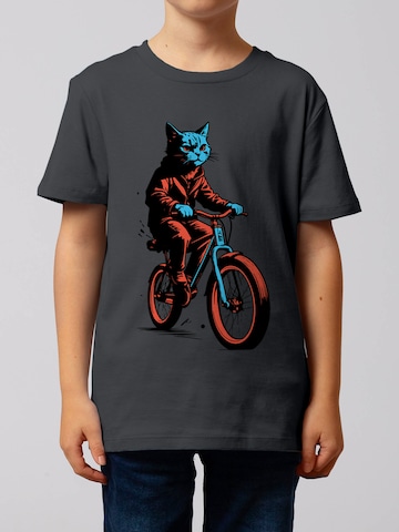 Maglietta ' Katze auf Fahrrad ' di watabout.kids in grigio: frontale
