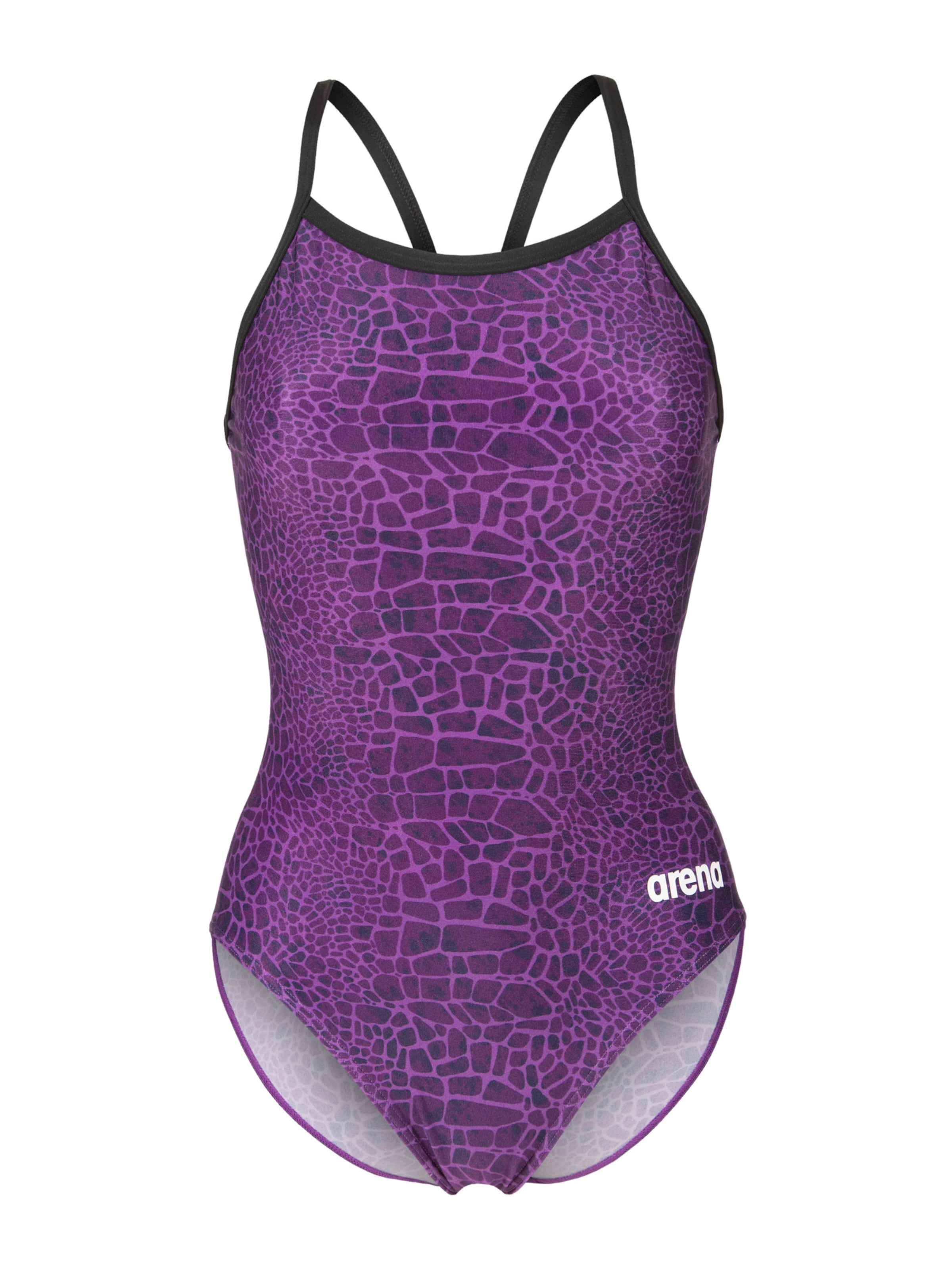 ARENA Bygelfri Baddräkt 'Snakeskin Lightdrop Back' i lila: framsida