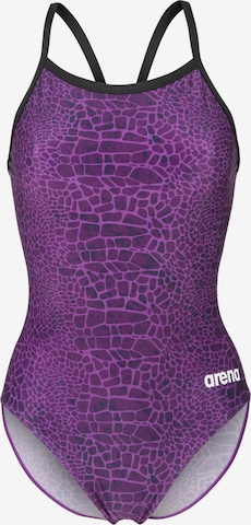 ARENABustier Jednodijelni kupaći kostim 'Snakeskin Lightdrop Back' - ljubičasta boja: prednji dio