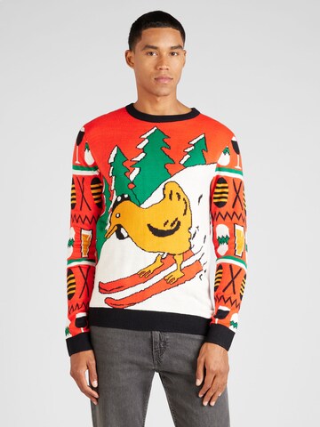 Denim Project Pulóver 'Xmas Chicken' - piros: elől
