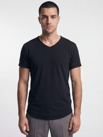 Antargo Shirt 'V-Neck Slub' in Black: front