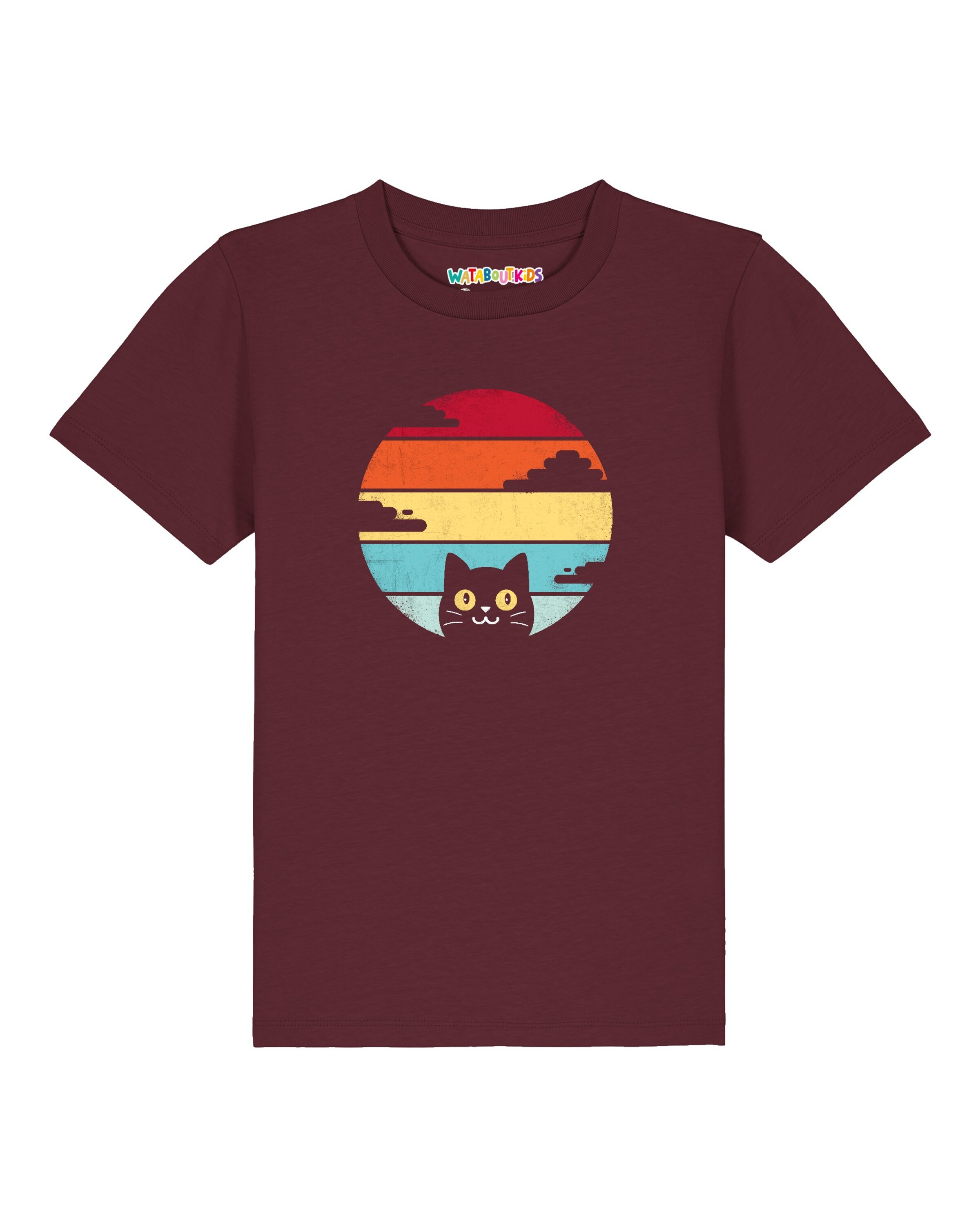 watabout.kids Shirt 'Retro Sunset Cat' in 104 in de kleur Aqua / Oranje / Bordeaux, Productweergave