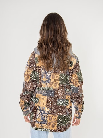 HUF Between-season jacket 'Womens Patchwork Cord Hooded Jacket Brown' in Mixed colours