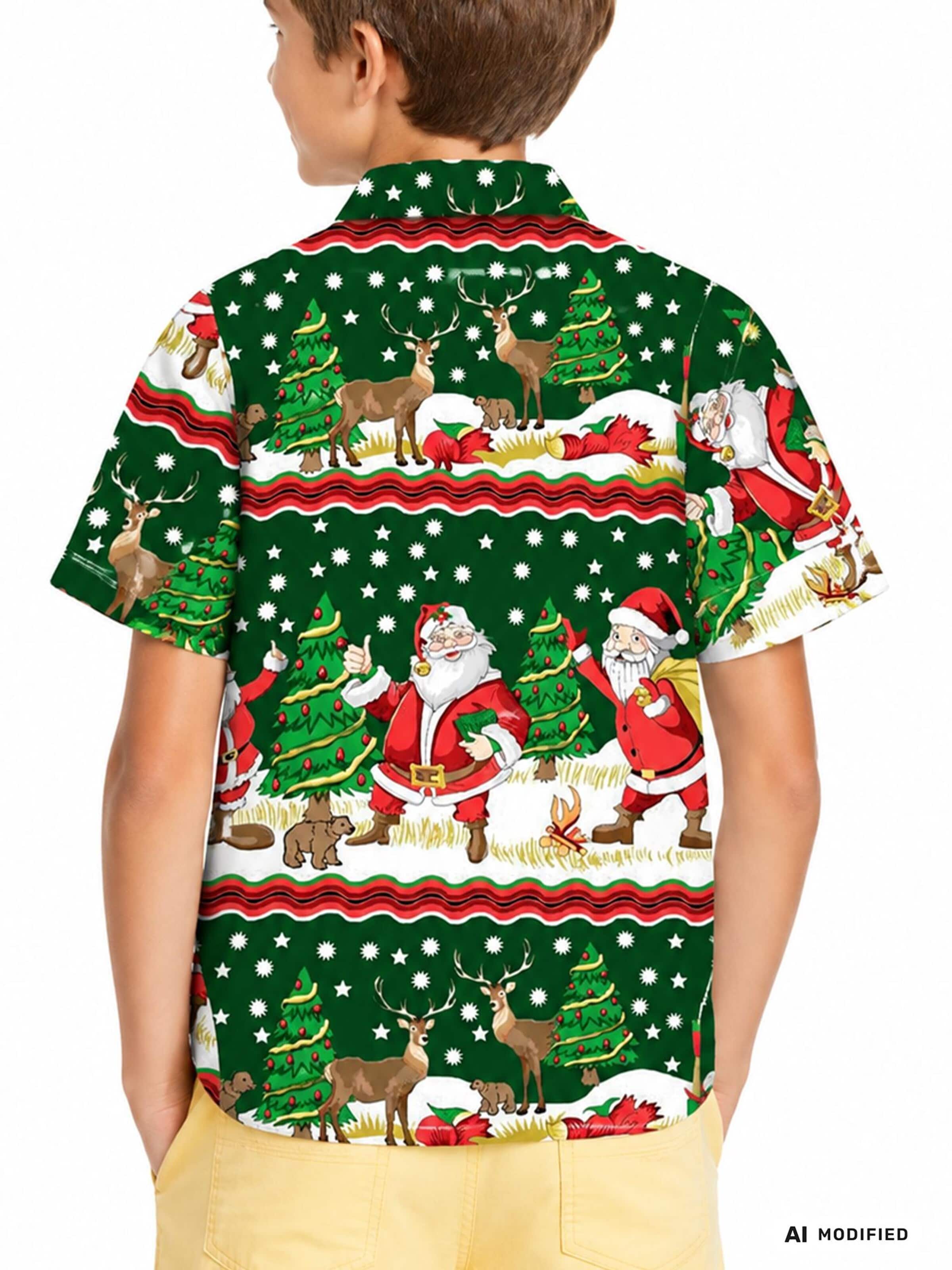 King Kameha Regular fit Button up shirt 'Christmas Border Print' in Green