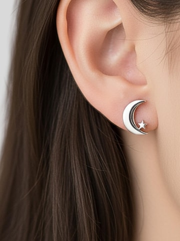 Boucles d'oreilles 'Mond mit Stern' Maxte en argent : devant