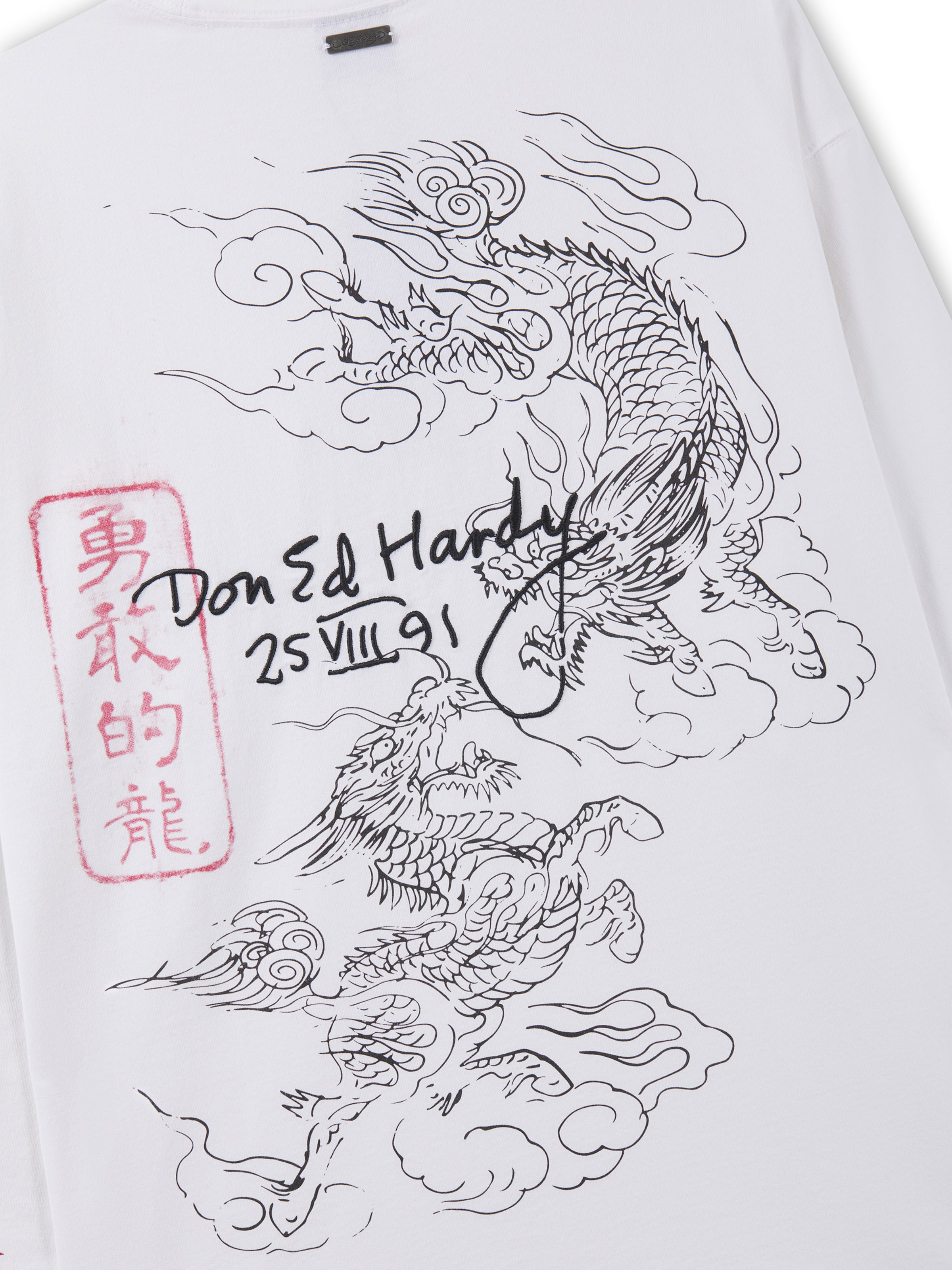 Ed Hardy T-shirt 'Flying Twin Dragon' i vit