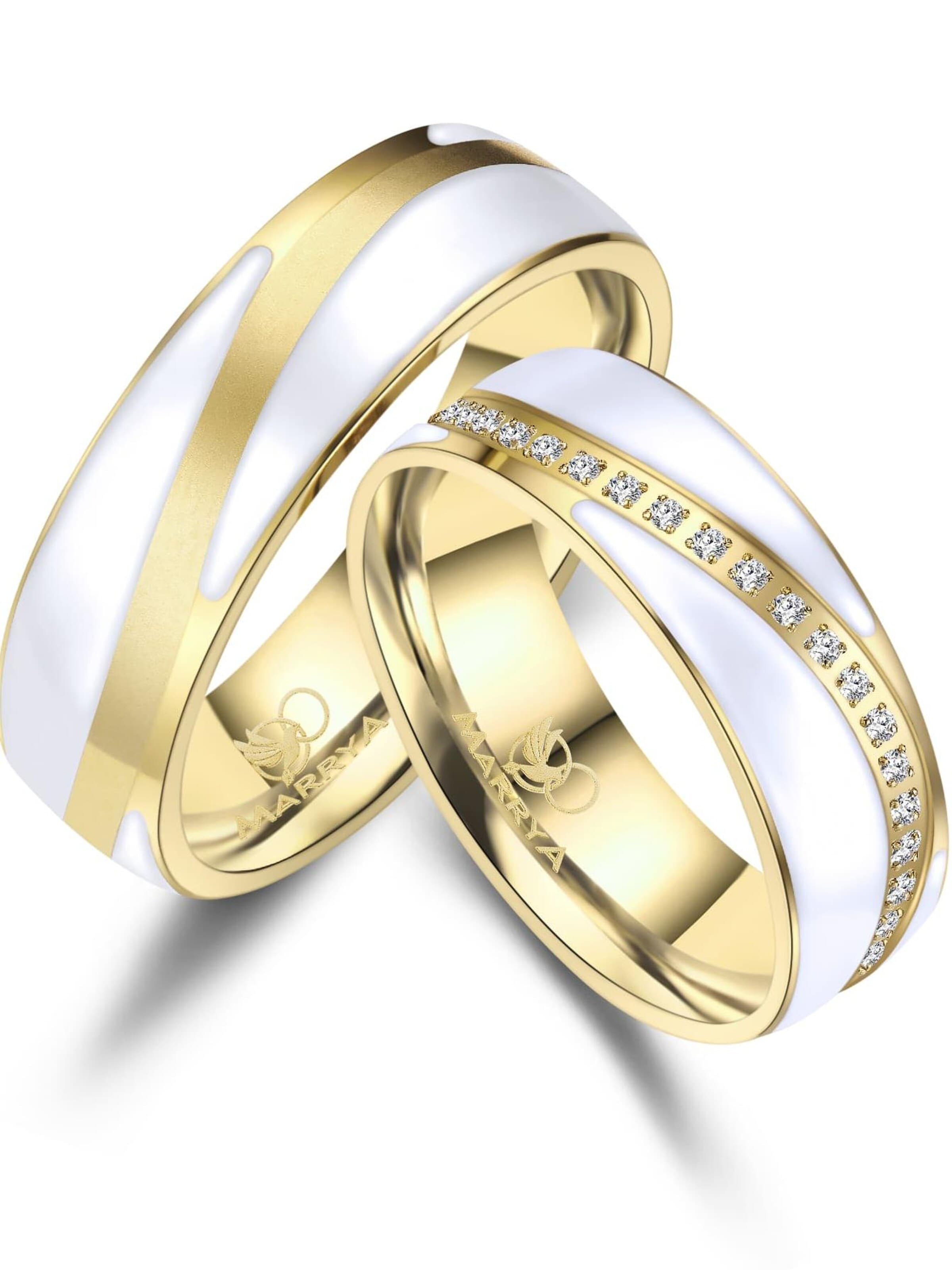 MARRYA Ring 'MARRYA ES-40 Ehering aus Edelstahl & Emaille - Weiß & Gold plattiert' in Yellow: front