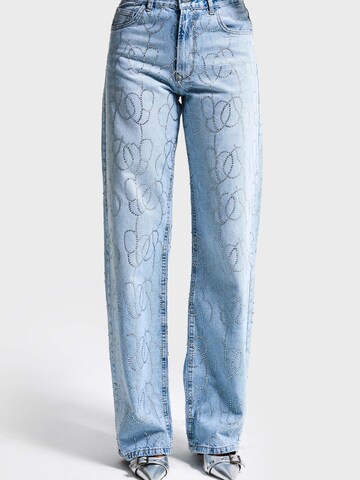 IT'S BASIC Loose fit Jeans 'RHINESTONE LOOSE MID RISE JEANS' in Blue