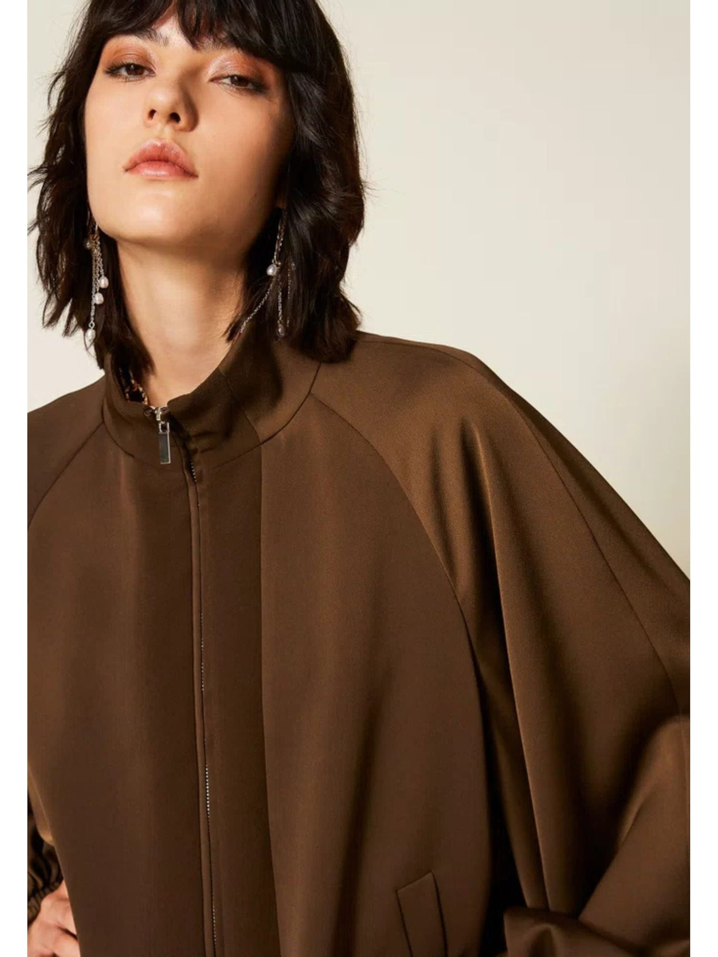 Twinset - Chaqueta de entretiempo 'balloon jacket in envers satin' en marrón