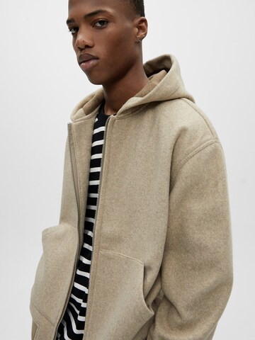 Pull&Bear Zip-Up Hoodie in Beige