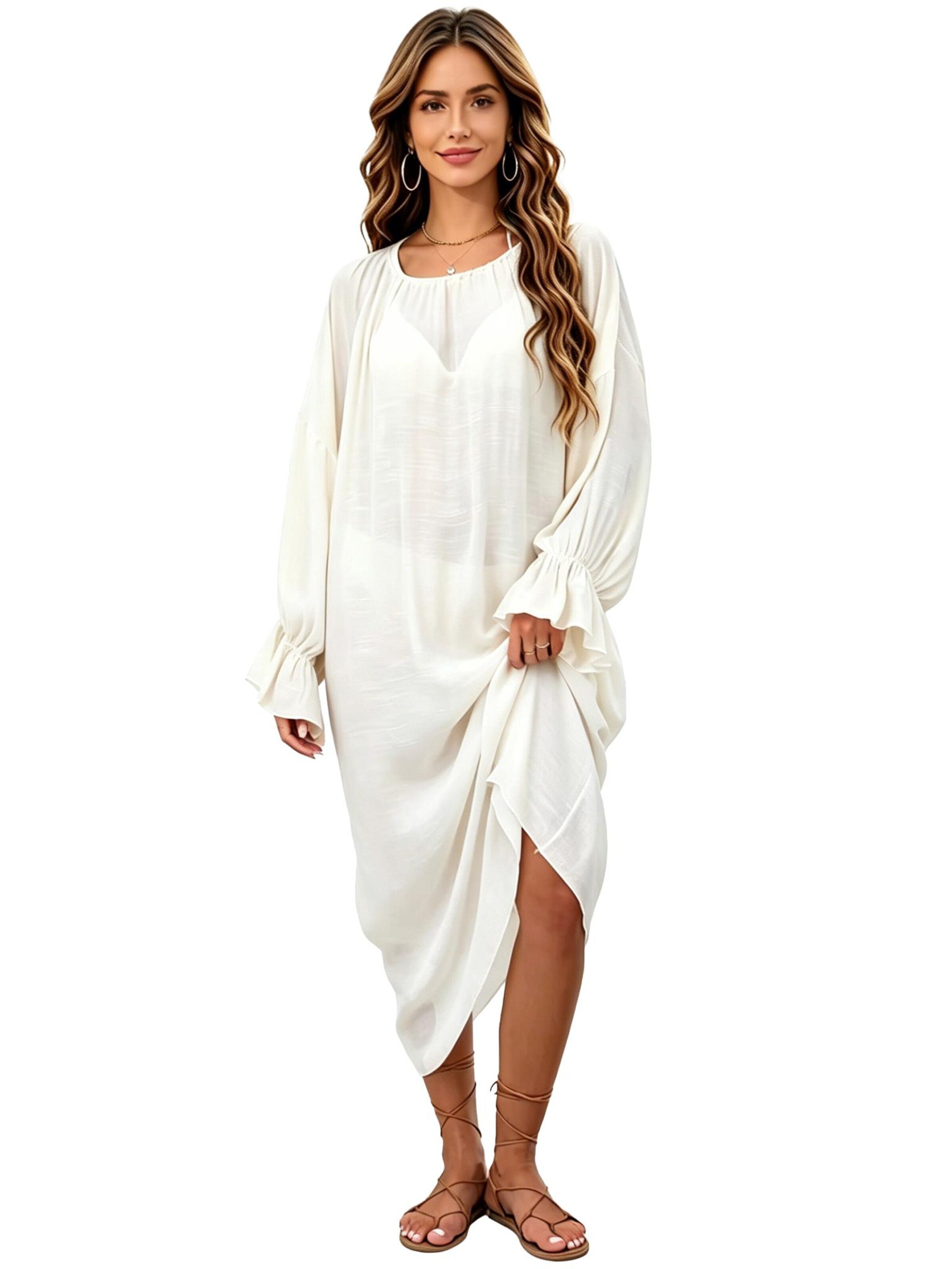 KoJooin Dress 'Maxikleid mit Rundhalsausschnitt, tiefem V-Ausschnitt und offenem Rücken, ideal als Bikini-Cover-Up' in White