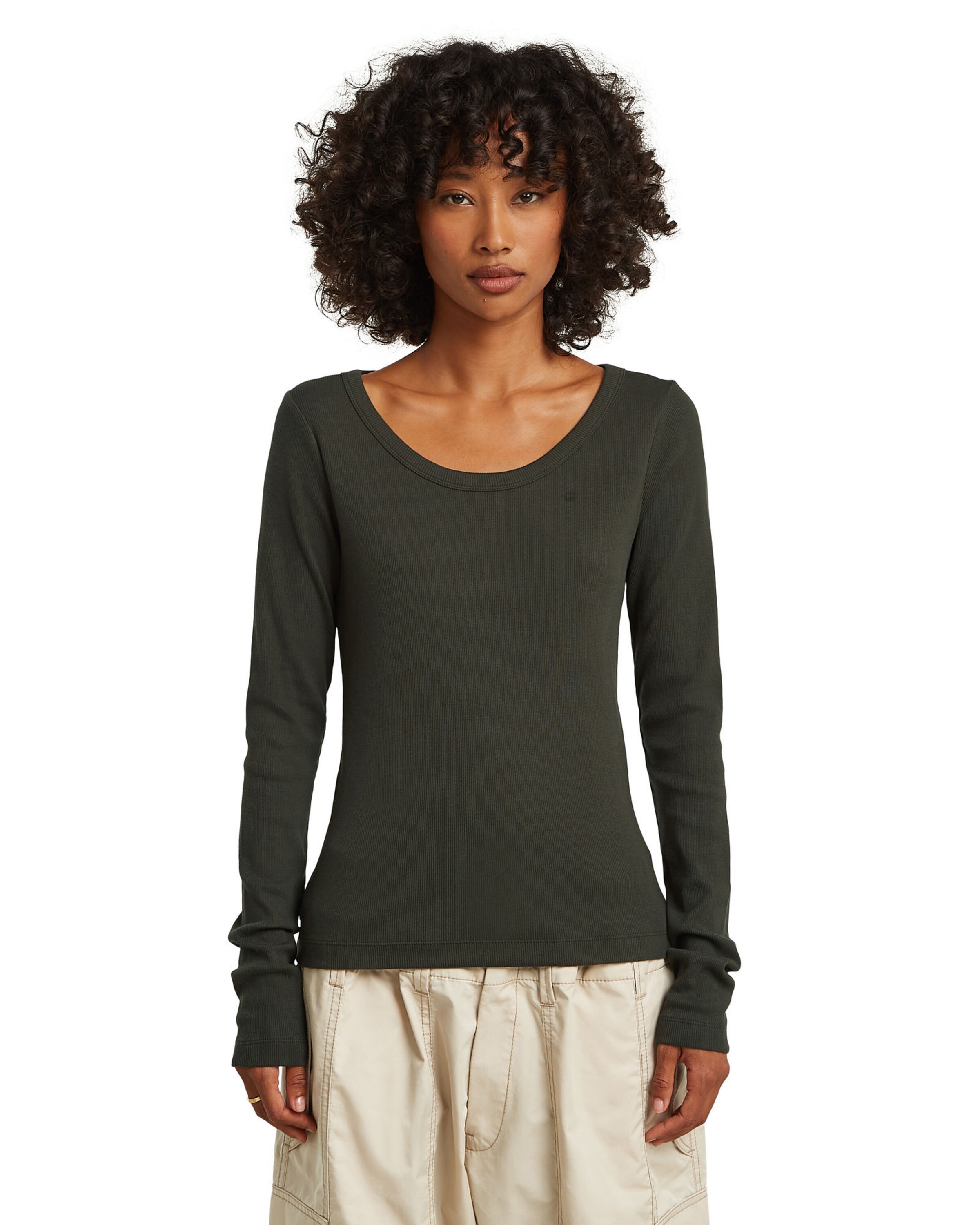 G-STAR Shirt 'Slim Rib Open Neck' in Green: front