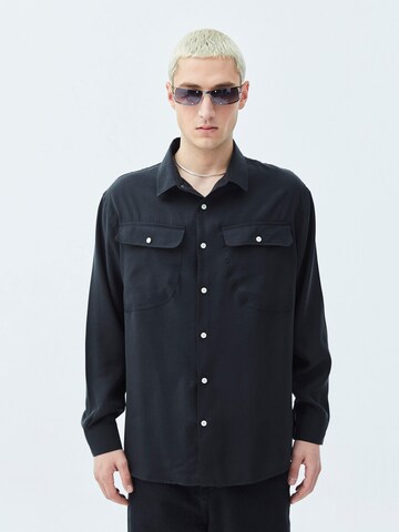 VAMOS CLO Comfort fit Button Up Shirt 'Oklahoma City' in Black: front