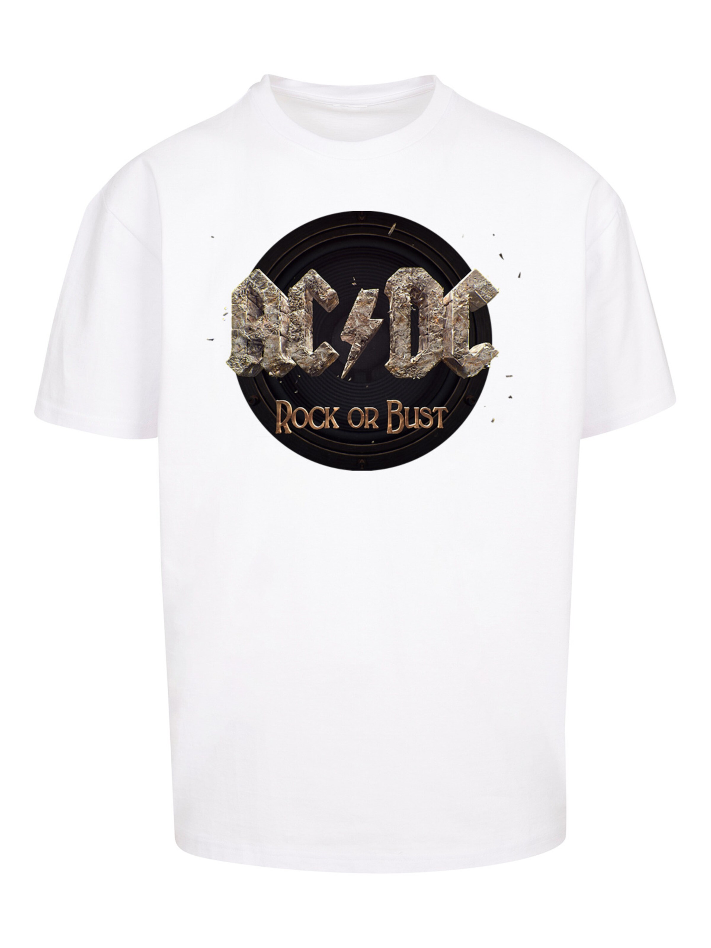 T-Shirt 'ACDC Rock Band Shirt Rock or Bust' F4NT4STIC en blanc : devant