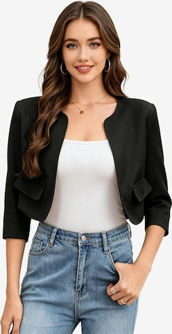 KoJooin Blazer 'Damen Kurzblazer mit Rundhalsausschnitt, 3/4-Arm | leichte Strickjacke im gepflegten Basic-Stil' in Schwarz: Vorderseite