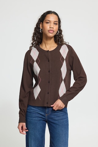 ICHI Knit cardigan in Brown: front
