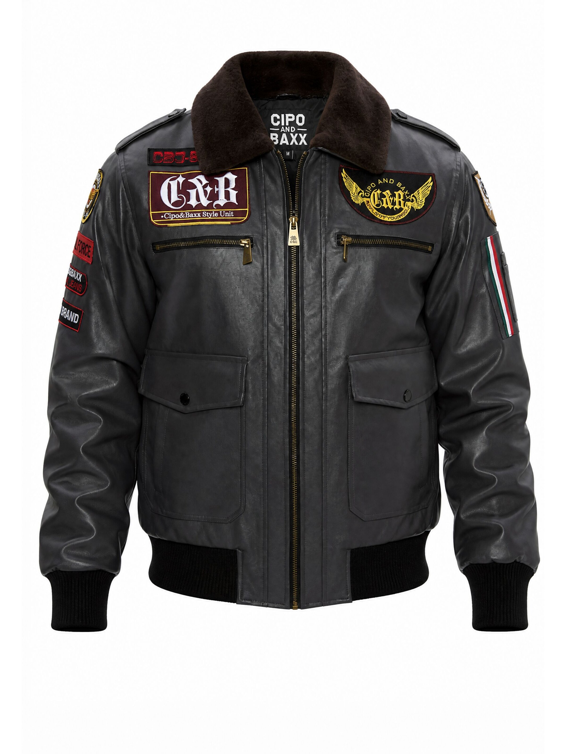 CIPO & BAXX Winterjacke CM235 mit Patches in Grau: Vorderseite