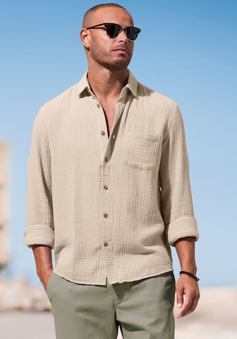 BEACH TIME Regular Fit Hemd in Beige: Vorderseite