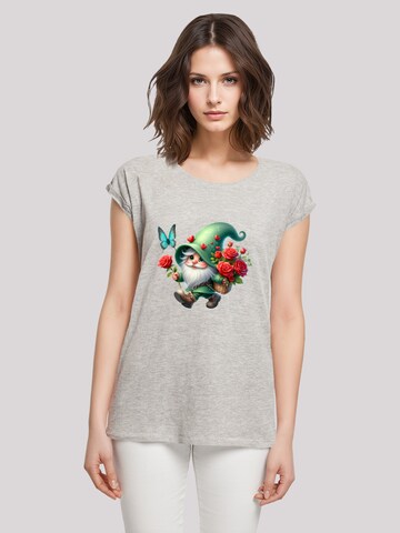 F4NT4STIC Shirt 'Gnom Frühling Blumen Schmetterling' in Grijs: voorkant