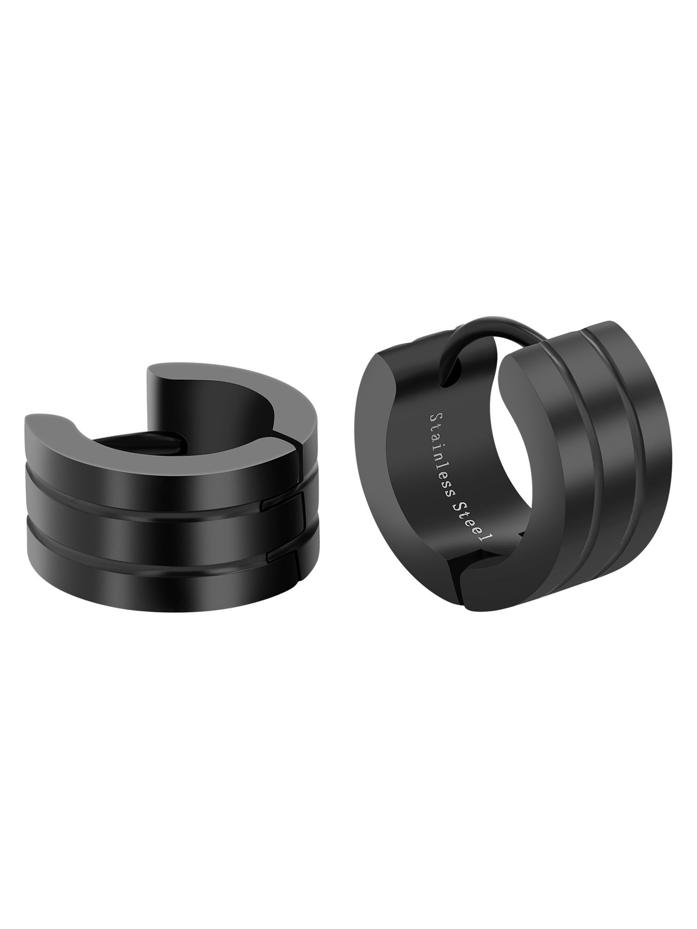 Akzent Earrings 'Edelstahl Schwarz, D: 9 mm, 7 mm breit,  Unisex & Robust' in Black: front