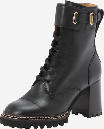 See by Chloé Lace-Up Ankle Boots 'Mallory' in Black: front