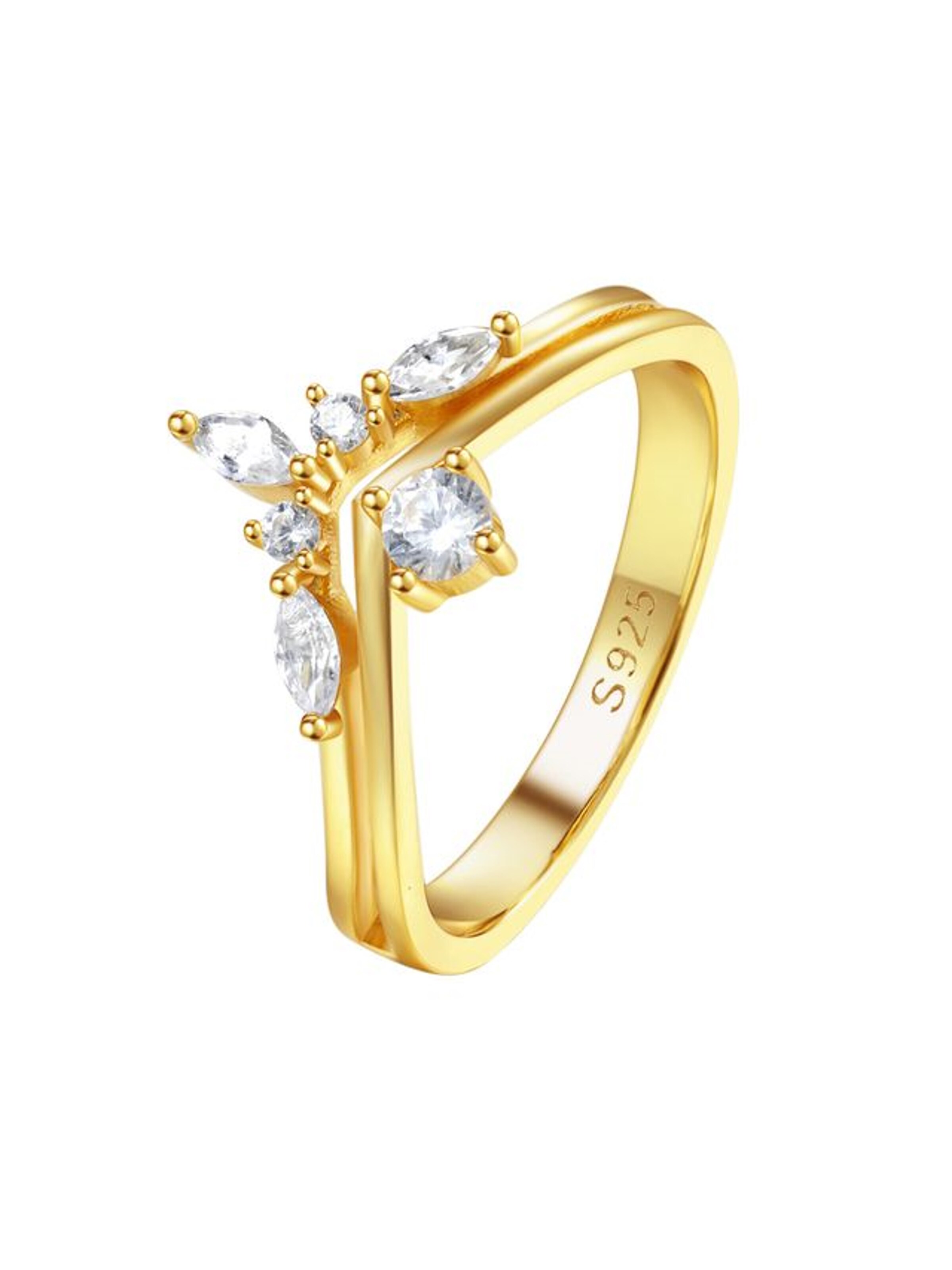 Hey Happiness Ring 'Crown' in de kleur Goud, Productweergave