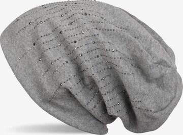 styleBREAKER Mütze 'Beanie mit Strass Streifen' in Grau: Vorderseite