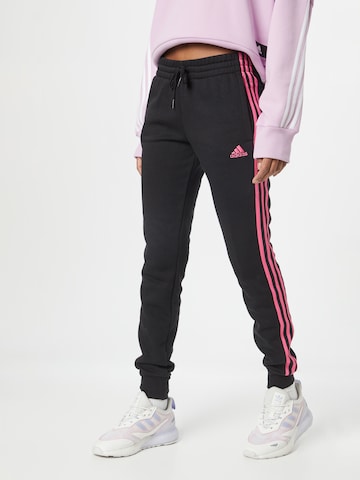 juoda ADIDAS SPORTSWEAR Siaurėjantis Sportinės kelnės 'Essentials Fleece 3-Stripes': priekis