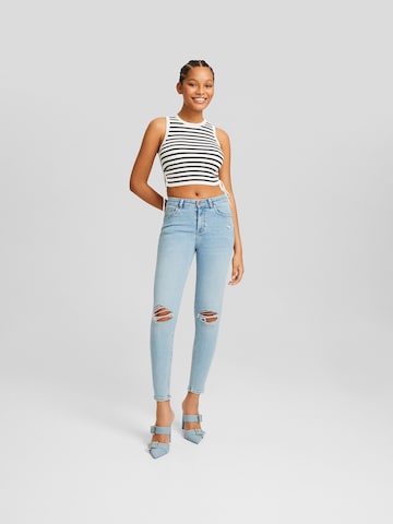 Bershka Skinny Džínsy - Modrá