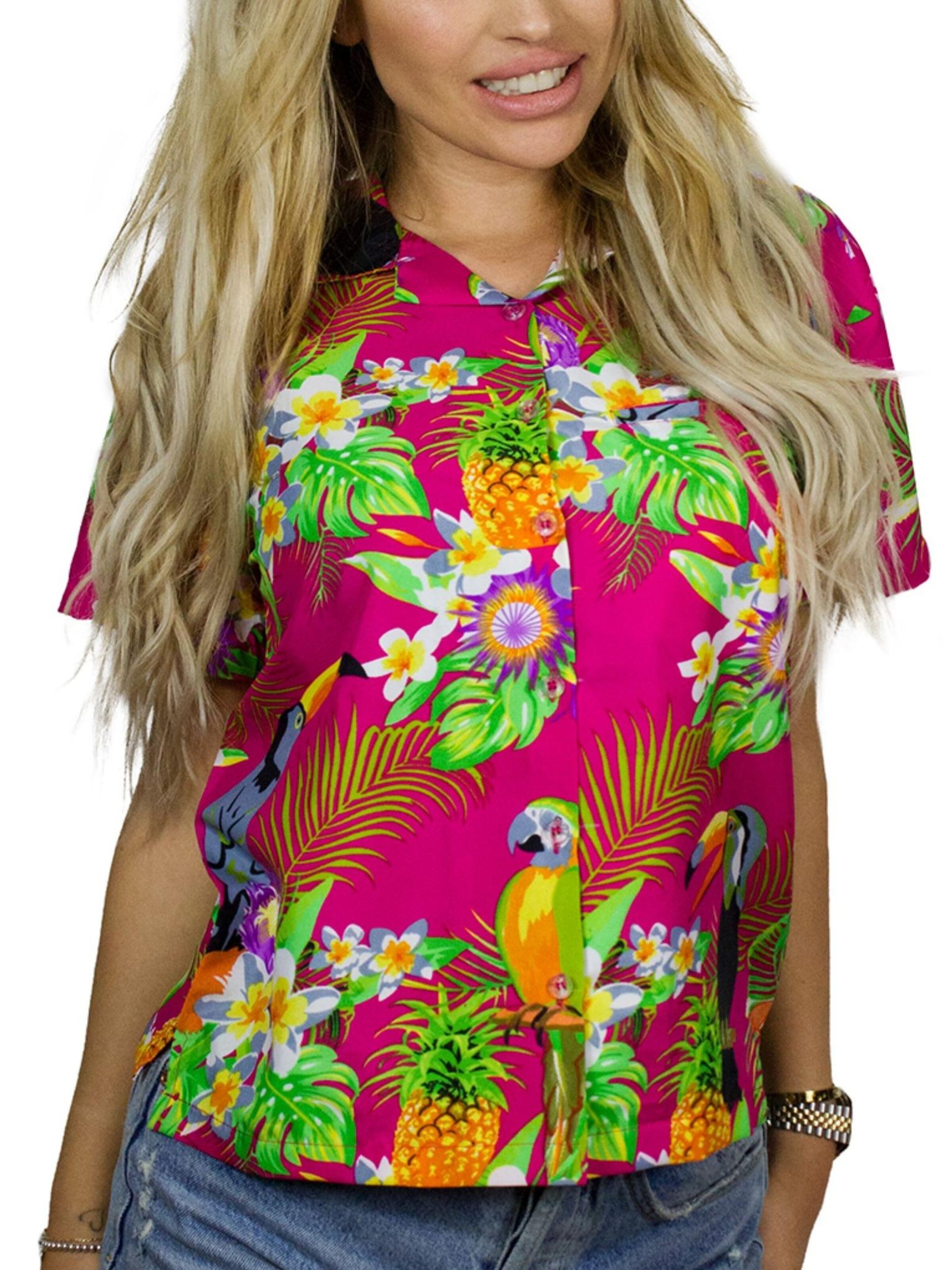 King Kameha Bluse 'Parrot Cockatoo'‌‌‌‌‌‌‌‌‌ in Pink: Vorderseite