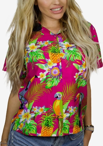King Kameha Blouse 'Parrot Cockatoo' in Pink: front