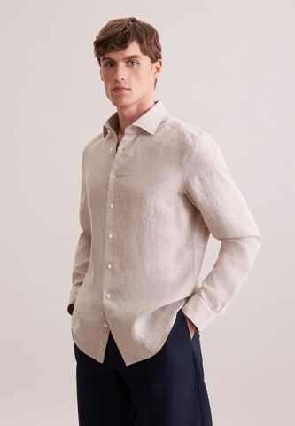Coupe slim Chemise business 'Smart Linen' SEIDENSTICKER en beige : devant