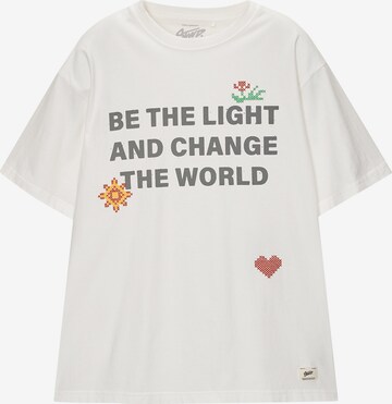 T-Shirt 'GOOD HABITS' Pull&Bear en blanc : devant