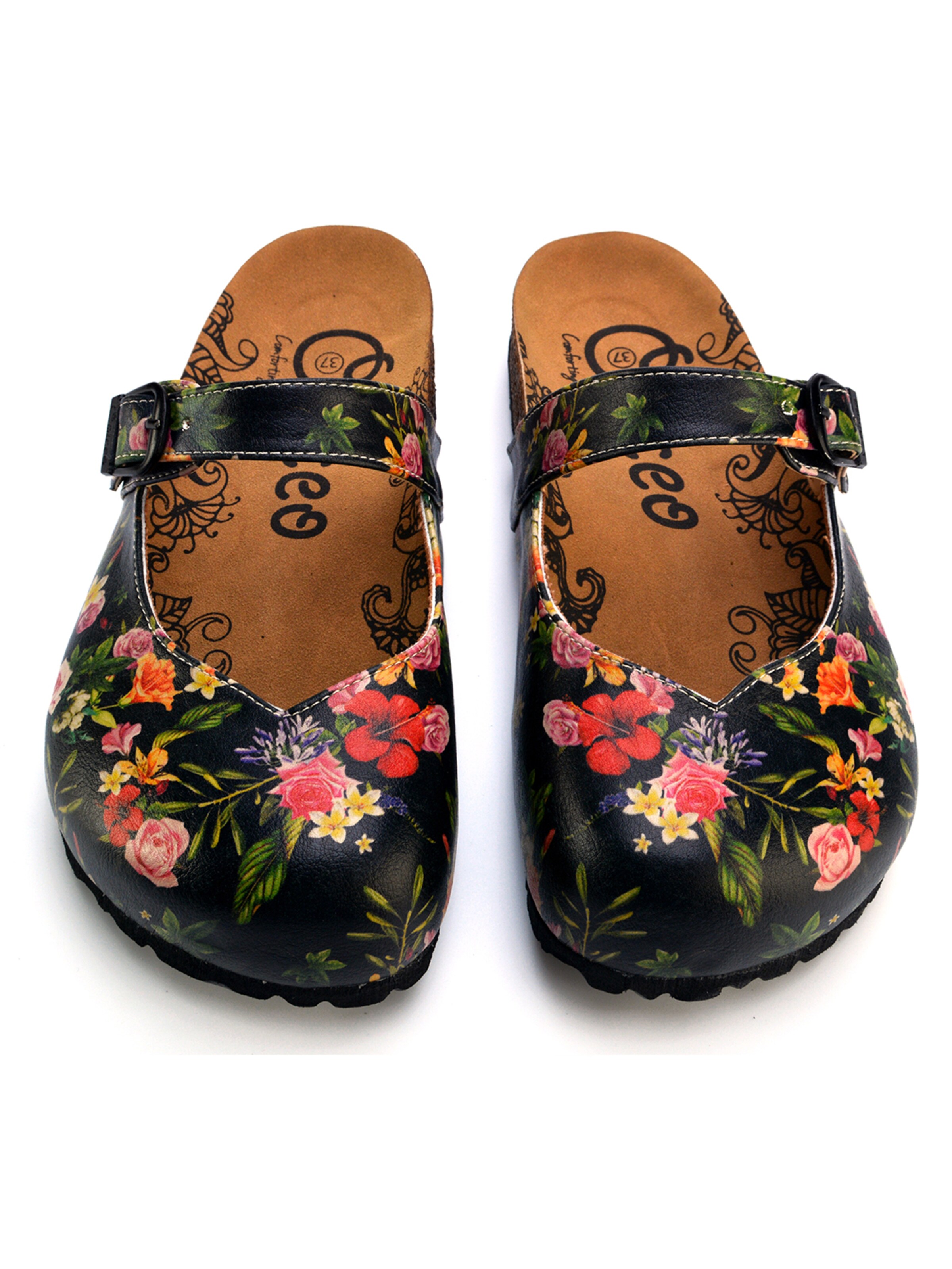 Goby Træsko 'Women shoes Goby-Calceo mules with flowers CAL2201' i sort