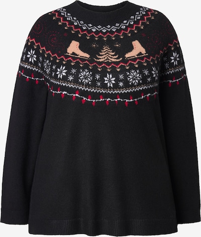 Ulla Popken Pullover in nude / rot / schwarz / weiß, Produktansicht