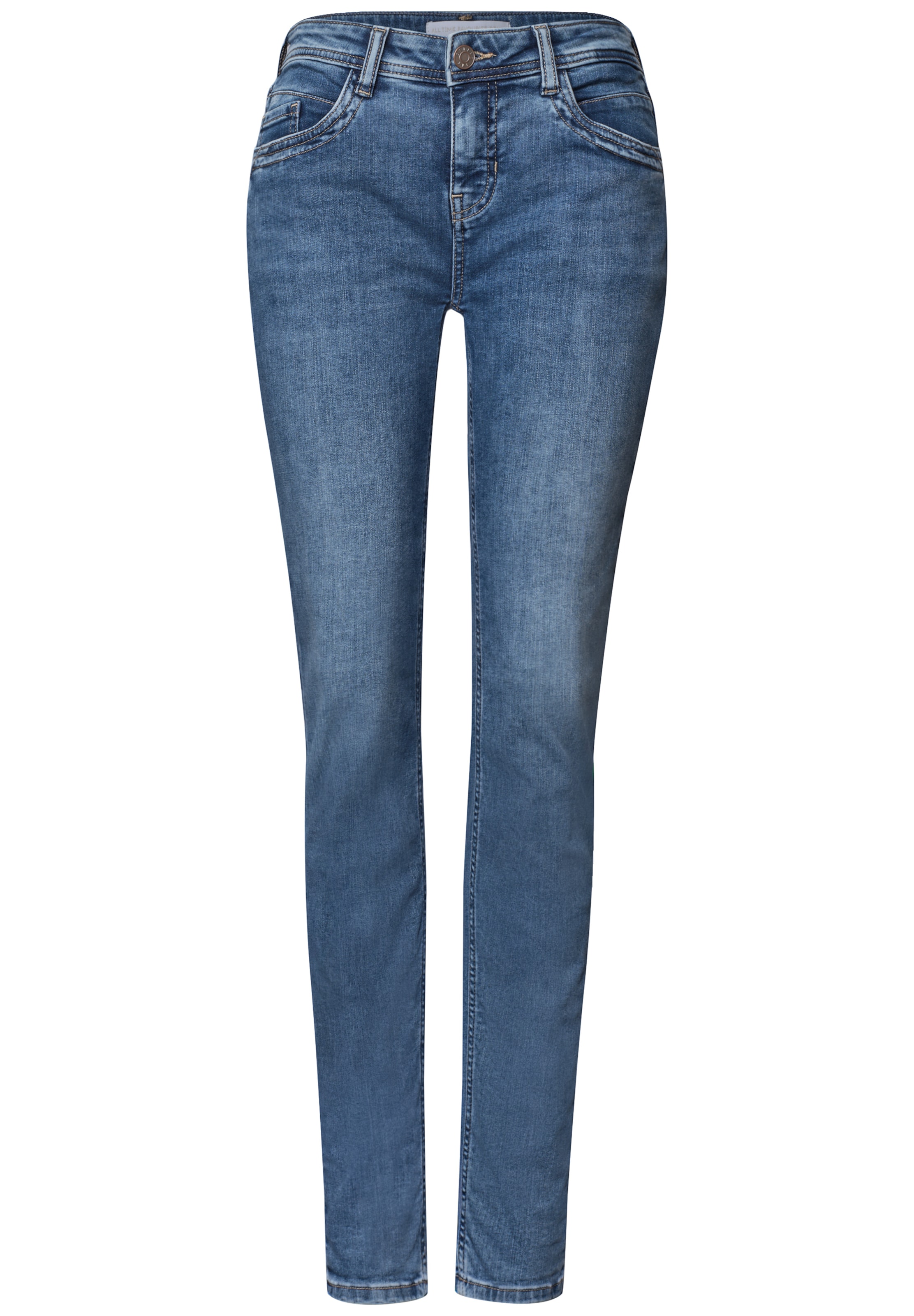STREET ONE Mid Waist Slim Leg Jeans im Casual Fit in 24/28 in blau, Produktansicht