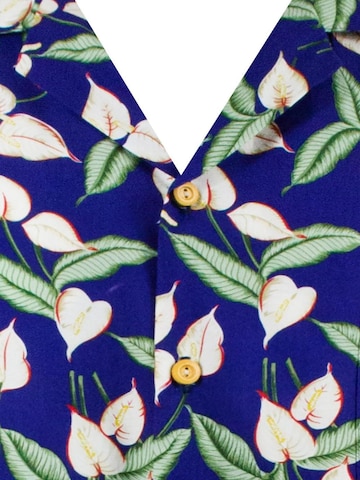 Paradise Found Regular Fit Hemd 'Tom Selleck Green Leaves' in Blau