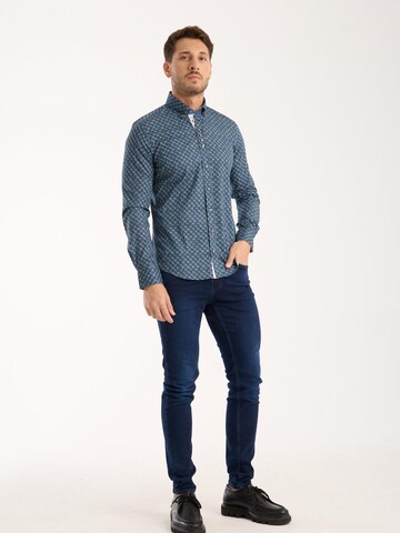 Coupe slim Chemise business 'Donatello Poplin Stretch Man Shirt Blue Light Blue' 7Camicie en bleu