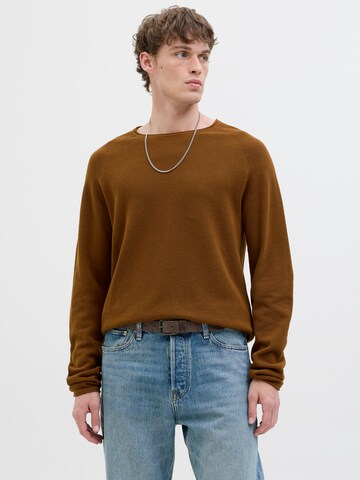 JACK & JONES Klasický střih Svetr 'JJEHILL' – hnědá: přední strana