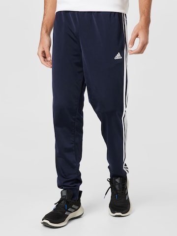 Effilé Pantalon de sport 'Essentials Warm-Up Tapered 3-Stripes' ADIDAS SPORTSWEAR en bleu : devant