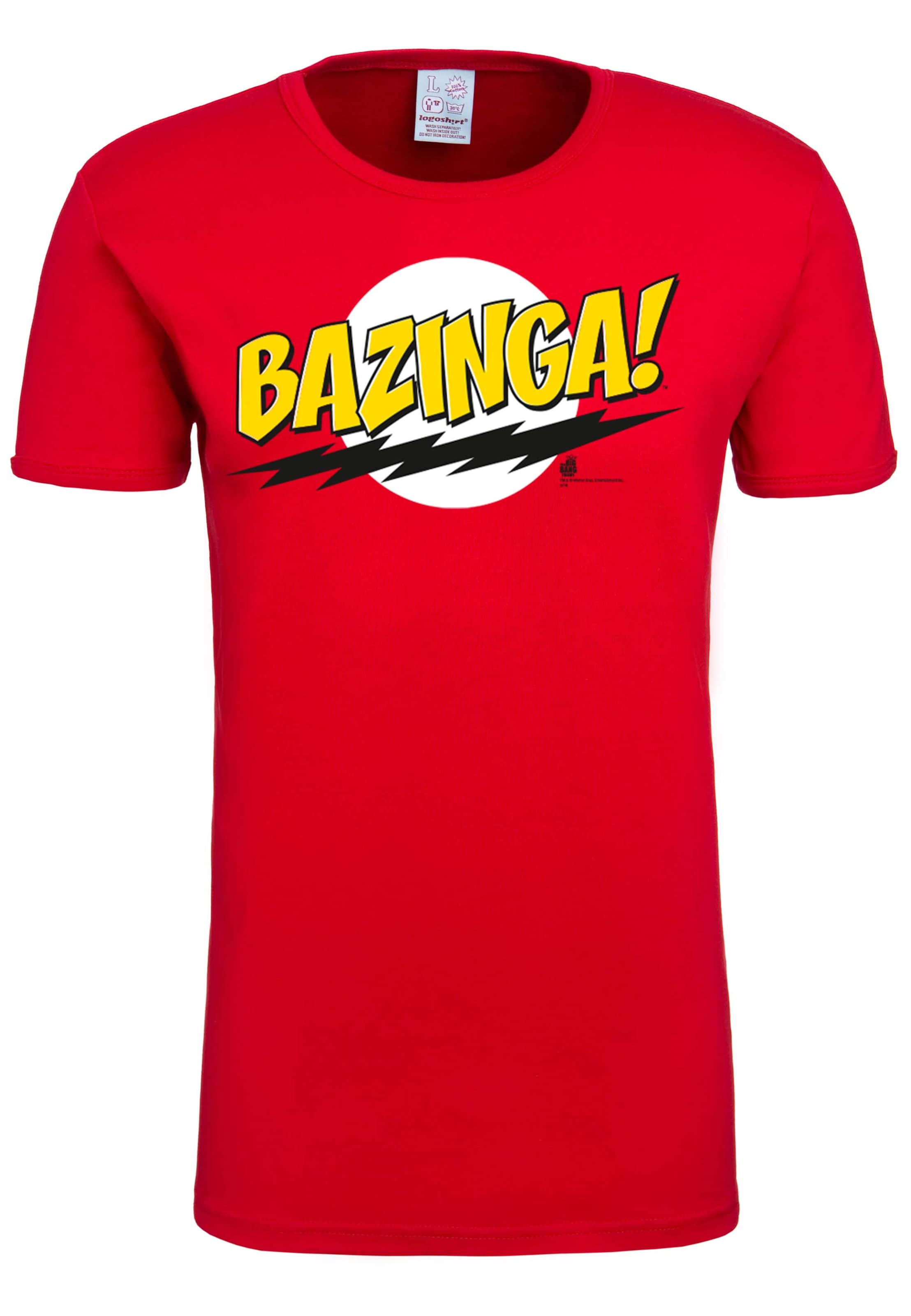 LOGOSHIRT Shirt 'Big Bang Theory | Bazinga' in Rood: voorkant