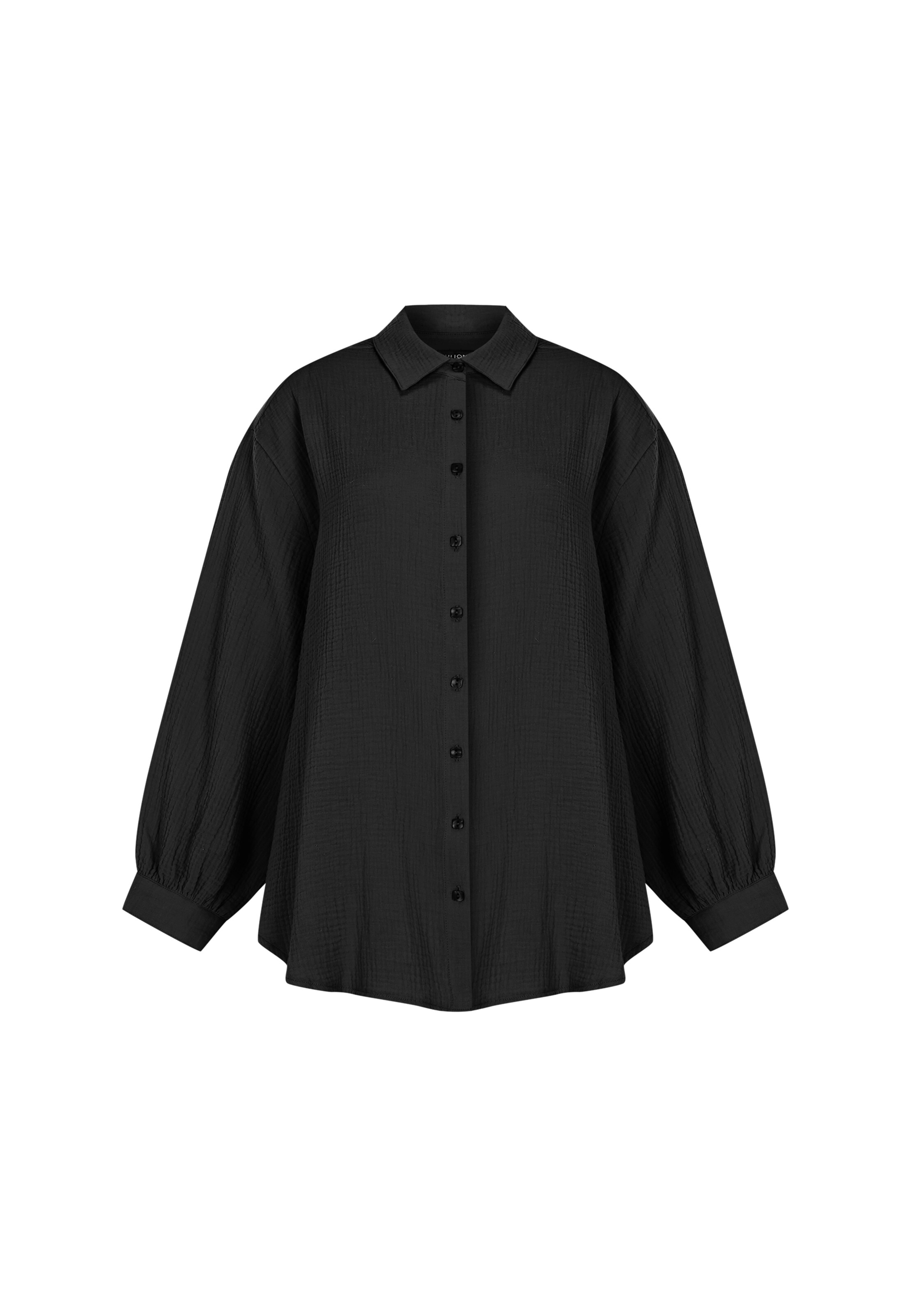 FRESHLIONS Regular Fit Langarmbluse 'Honari' in Schwarz: Vorderseite