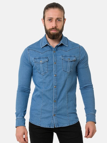 CIPO & BAXX Slim fit Overhemd 'CH189' in Blauw: voorkant