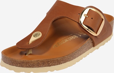 BIRKENSTOCK Tongs 'Gizeh' en marron / or, Vue avec produit