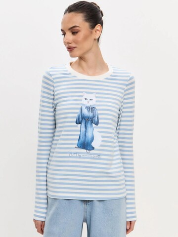 Maglietta 'Cat in a Denim Suit' di Cat e Lolette in blu: frontale