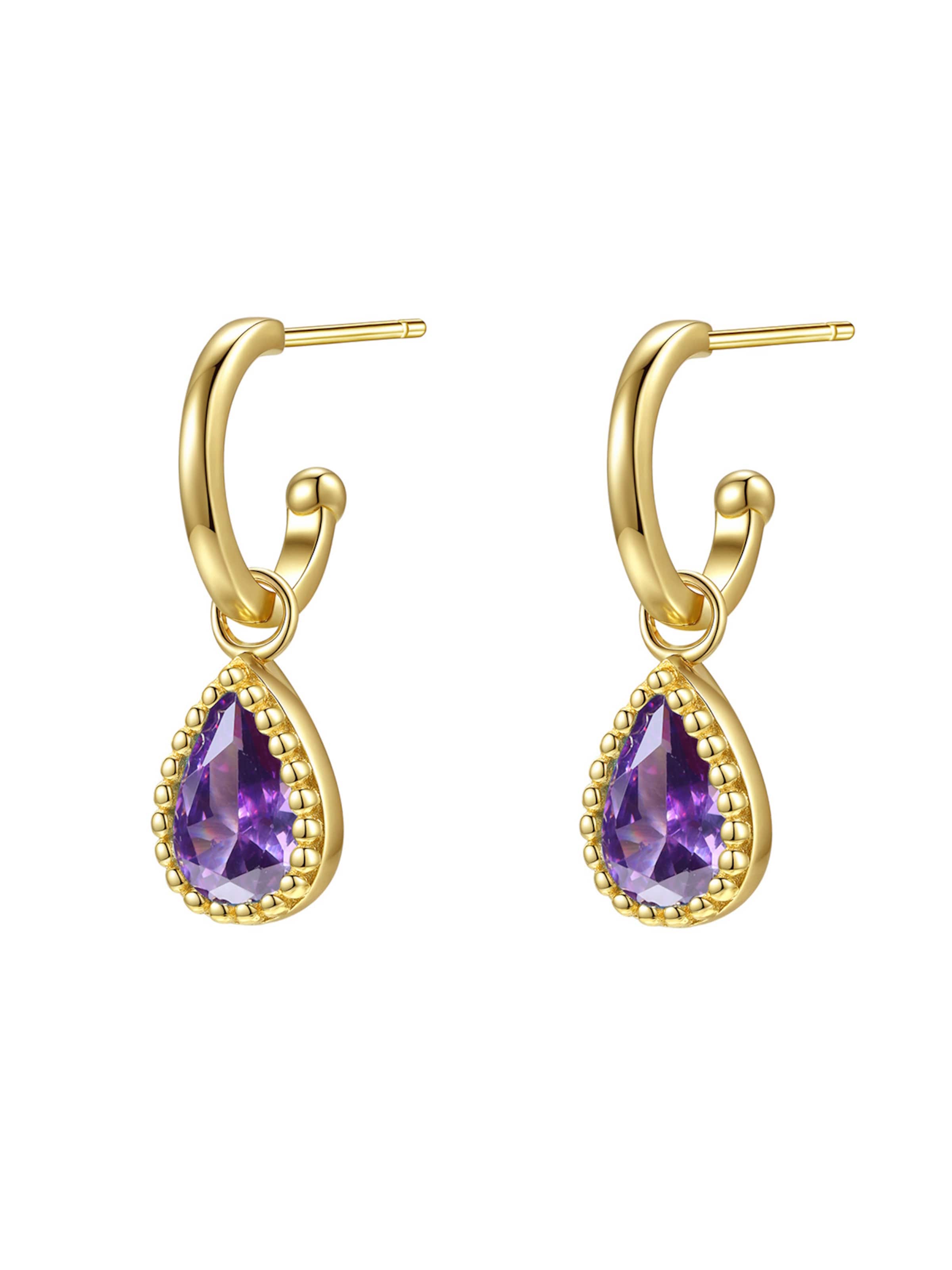 Hey Happiness - Pendientes 'February Birthstone' en oro: frente